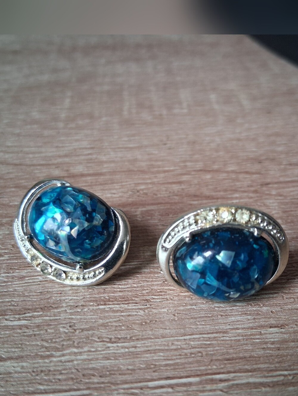 Vintage Coro Clip On Earrings Aqua Blue Lucite & Silver Tone Signed